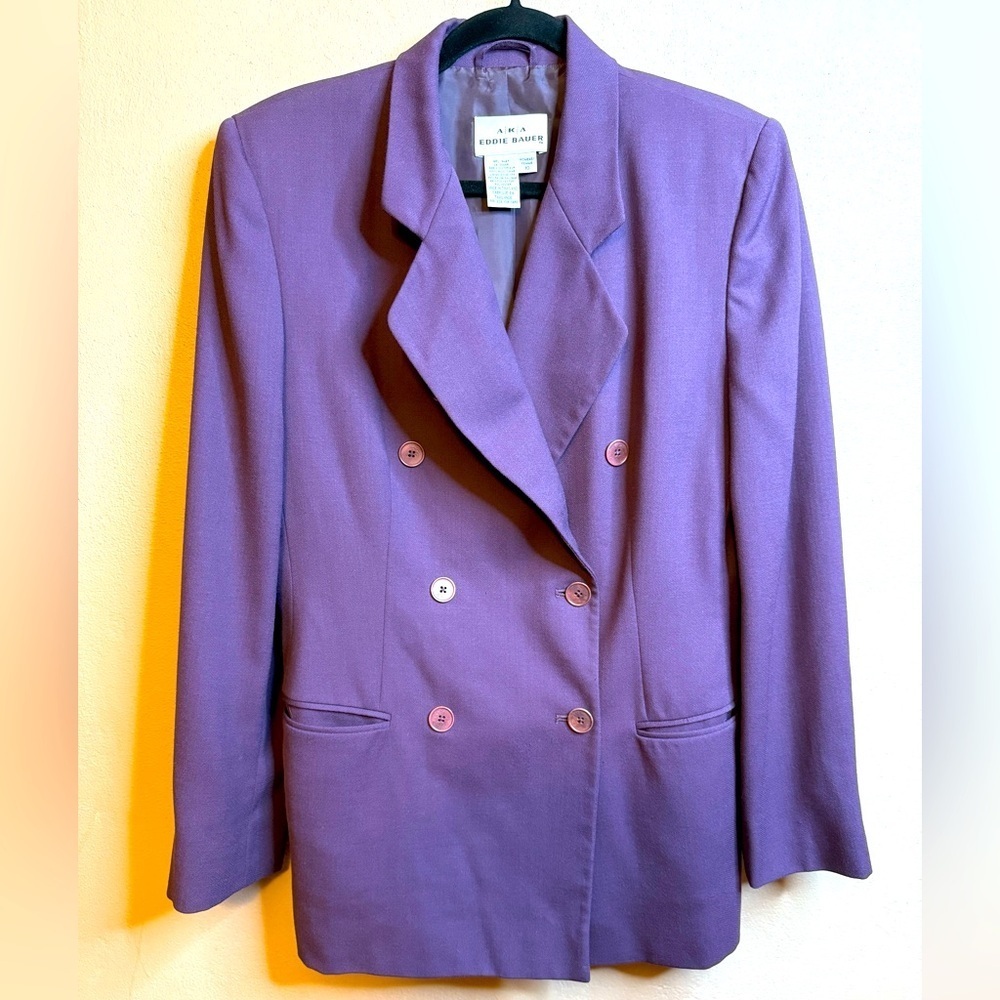 Vintage Eddie Bauer Deep Purple Women's Double-Breasted Blazer 100% Wool Size 10